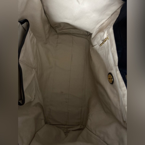 Tory Burch Large Ella Tote Black Nylon Patent Logo Shoulder Bag - Picture 7 of 8